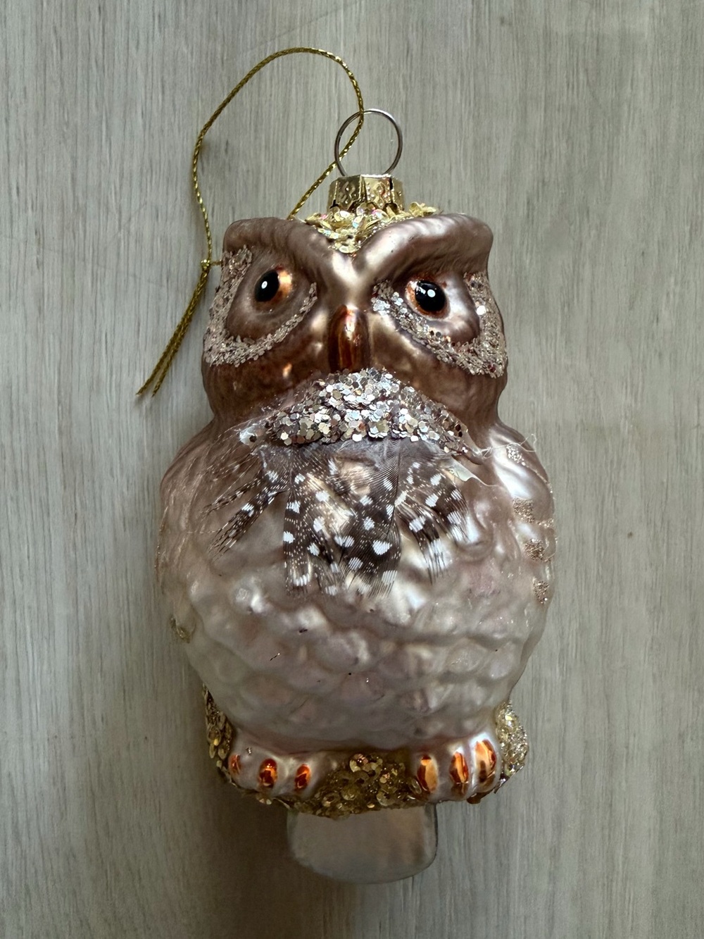 Robert Stanley Owl Blown Glass Christmas Ornament Feathers Glitters
